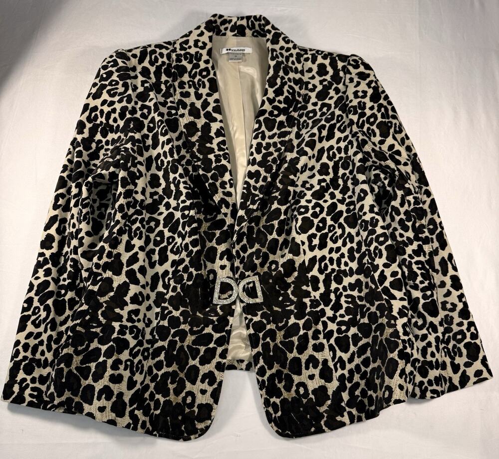Nygård Leopard Blazer Women’s Size 18 Rhinestone Statement Jacket Deco Classy